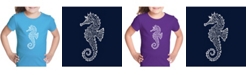 LA Pop Art Girl's Word Art T-Shirt - Types of Seahorse